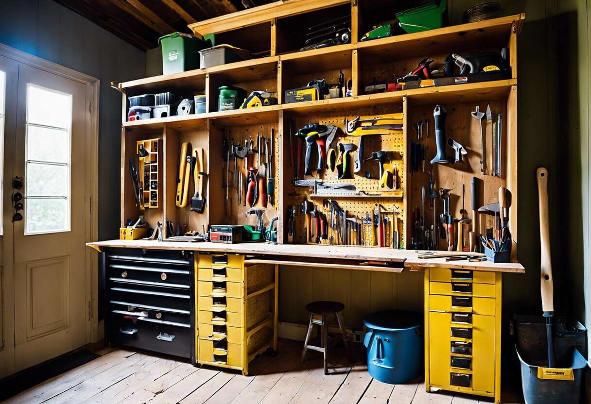 Idées créatives pour recycler vieux meubles en systèmes de rangement d'outils