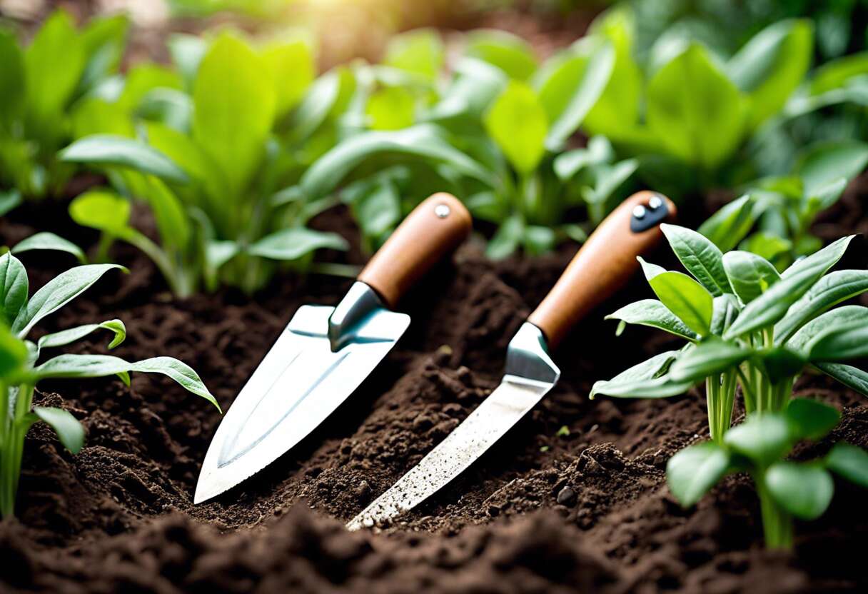 Les petits plus pour le jardinage : transplantoir et couteau désherbeur