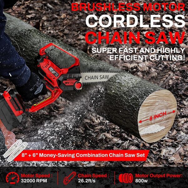 Mini tronçonneuse pour batterie Milwaukee M18, 20,3 cm et 15,2 cm, scie à chaîne électrique sans fil 2 en 1 avec moteur sans balais et auto-huileur, poignée supérieure de 800 W pour élagage d'arbres