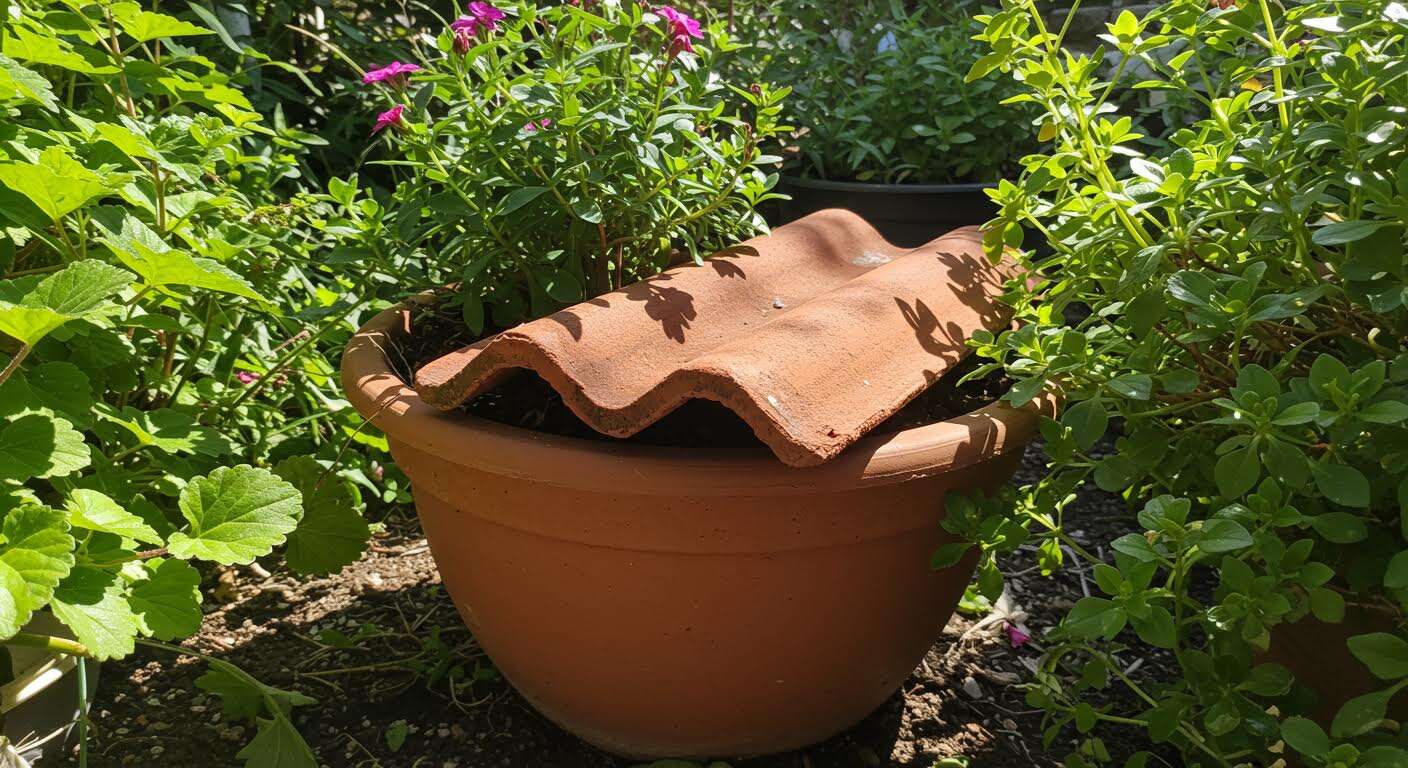 Voici pourquoi les jardiniers expérimentés mettent toujours une tuile retournée dans leurs pots de fleurs.
