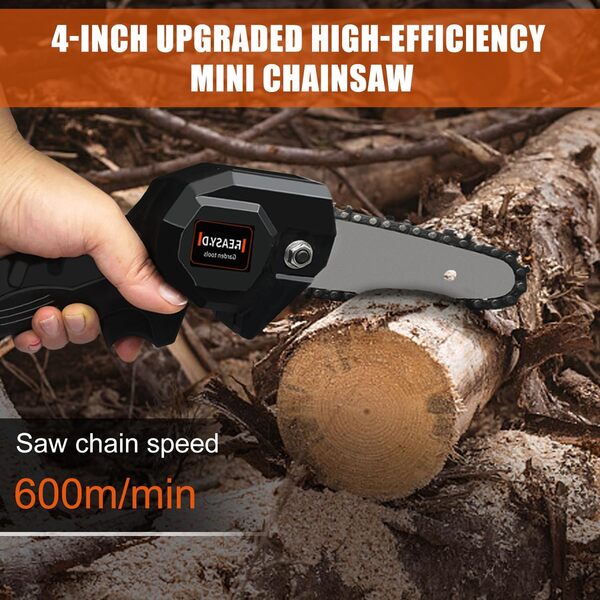 Mini Tronconneuse à Batterie, 4 Pouces Tronçonneuse Électrique sans Fil Portable Batterie Rechargeable pour Branches et Jardin, Coupe du Bois