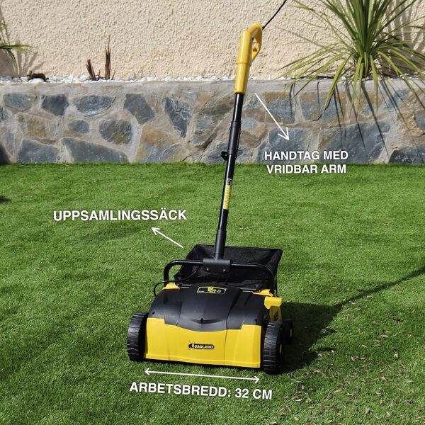 Garland - Balai pour Gazon Artificiel Roll&Comb 302E-V19 | 1.400 Watt | Branchement Électrique | Largeur de Travail 32 cm | Guidon à Bras Pivotant | Sac de Ramassage 25L [Classe énergétique A+]