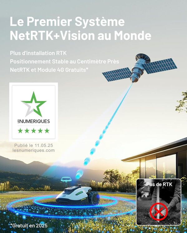 MAMMOTION YUKA Mini 500 Robot Tondeuse sans Fil Périphérique, NetRTK+Vision, Aucune Antenne RTK Requise, Recommandé 500 m², Pente à 50%, Cartographie Automatique, avec Module 4G