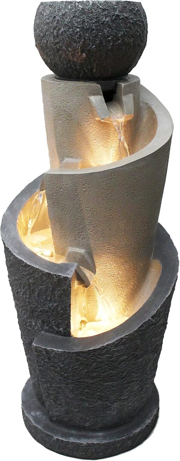 Fontaine de Jardin avec éclairage LED 66 cm avec Bassin décoratif Fontaine Fontaine d'intérieur pour intérieur et extérieur Blanc Chaud, Gris, Beige