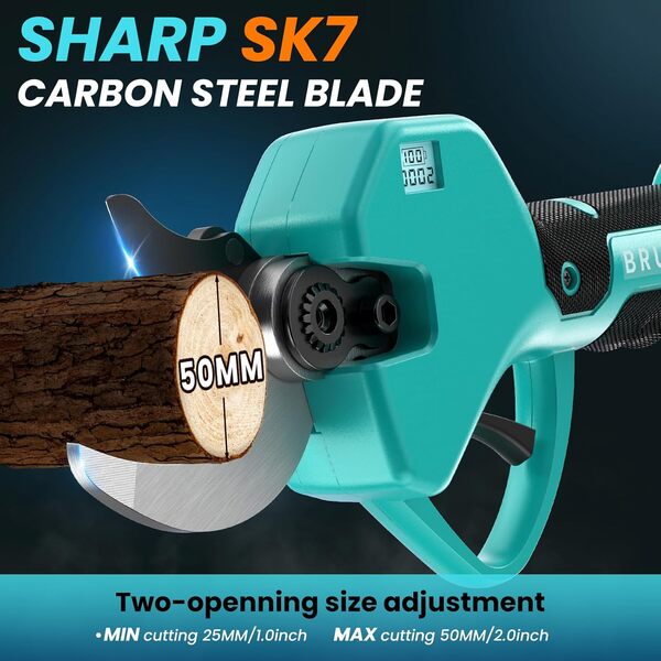 Sécateur Électrique Sans Fil, 50MM Sécateur à Batterie pour Makita avec 2 Batteries 2000 mAh, avec écran LCD, 900 W Moteur Sans Balais Silencieux Sécateur Professionnel pour Branches, Arbustes, Troncs