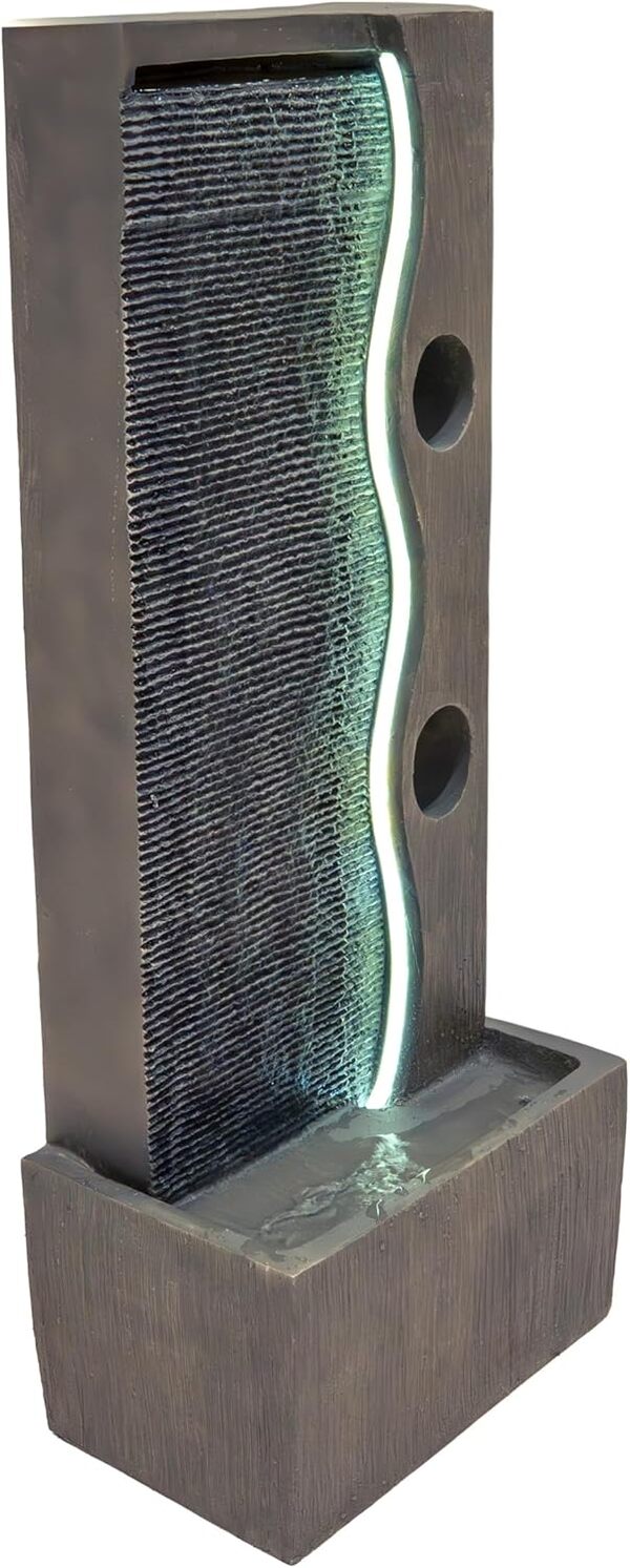 Fontaine de Jardin Cascade Électrique Extérieure Polyresine Gris 3 Lumières LED Blanc Chaud Pompe à Brancher Câble de 7 m Statue Droit Décor Maison Terrasse Harmony Falls [Brosse de Nettoyage INCLUS] [Classe énergétique E]