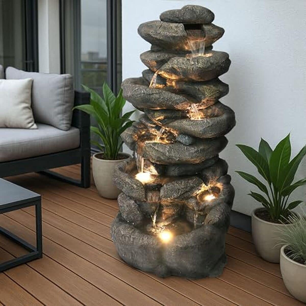 Test de la fontaine de jardin BK902 avec éclairage LED