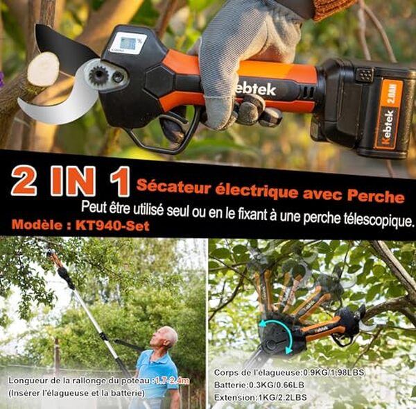 Découvrez le sécateur électrique Kebtek avec perche 18 V. Analyse complète de sa performance, autonomie et efficacité pour un jardinage optimal.