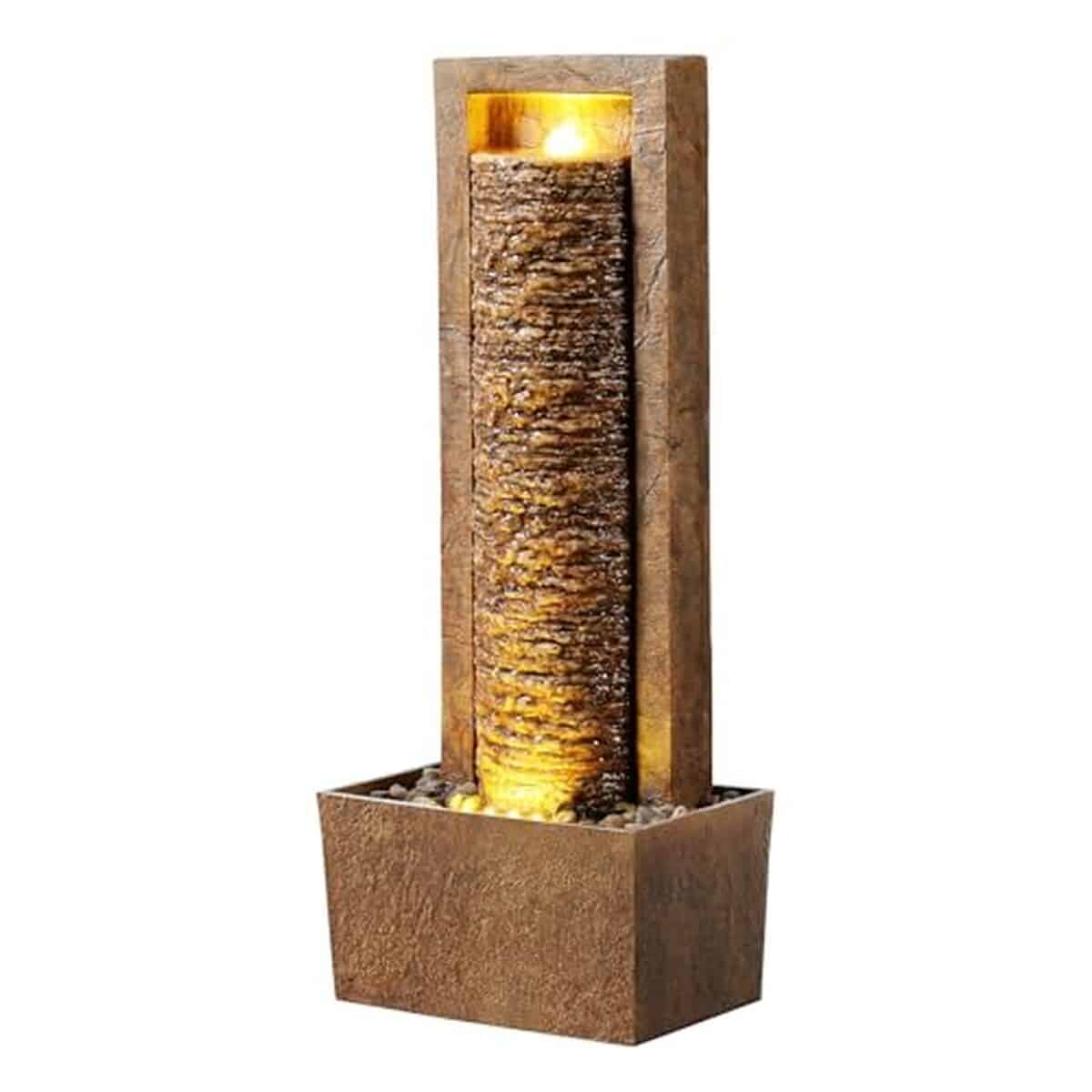 Test Teamson Home fontaine jardin haute cascade LED roche superposée patio marron